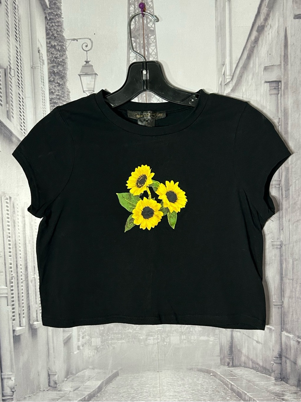 Black Sunflower Graphic Crop Tee - Women